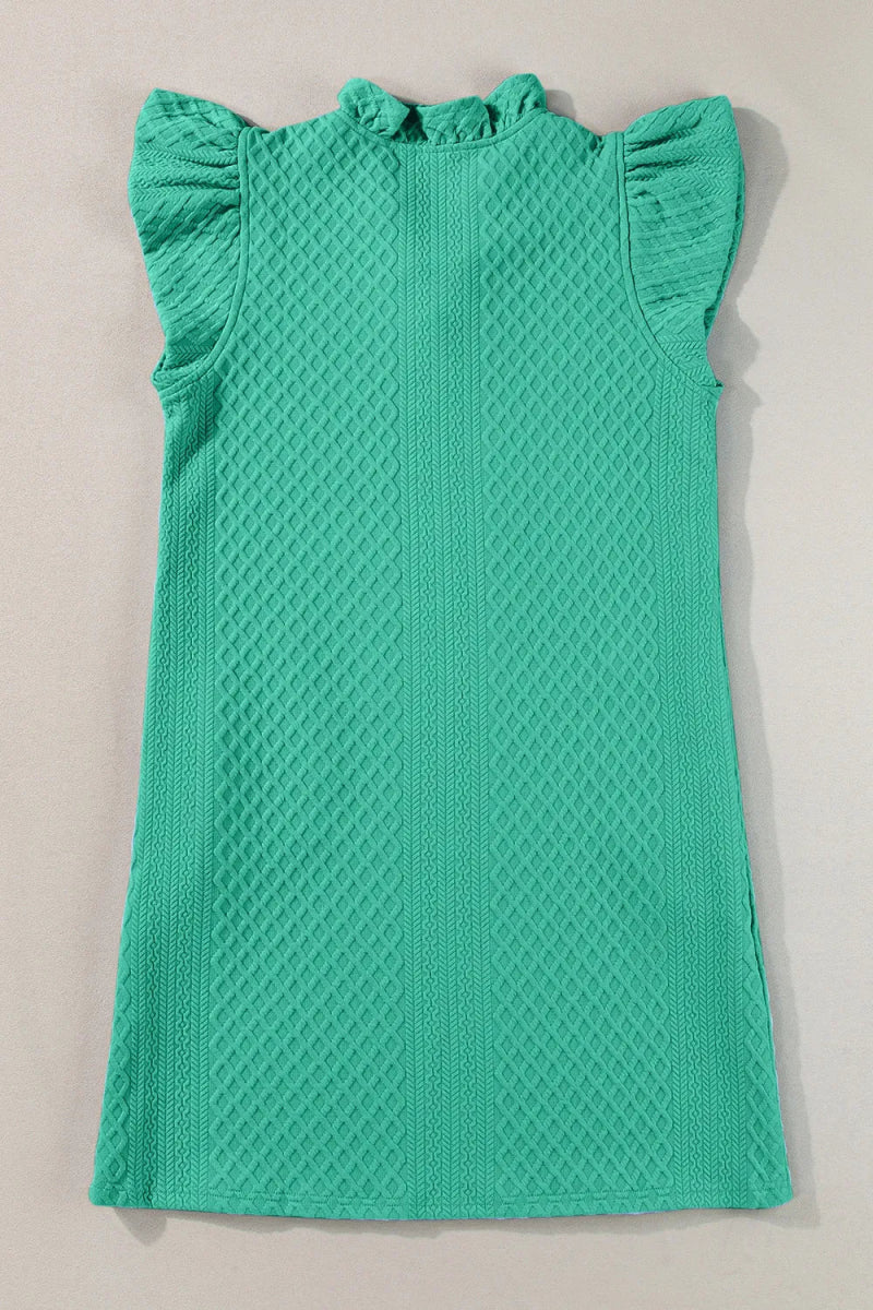 Ruffled V - Neck Cap Sleeve Mini Dress - CELIVINE