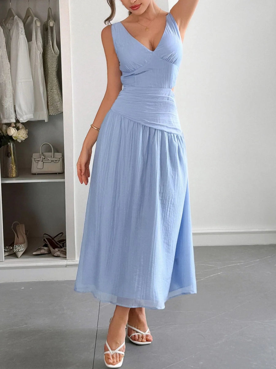 Cutout V - Neck Sleeveless Midi Dress - CELIVINE