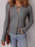 Ribbed Button - Up Cardigan - CELIVINE