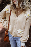 Flower Dropped Shoulder Long Sleeve Cardigan - CELIVINE