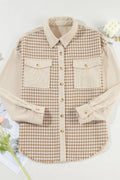 Houndstooth Button Up Long Sleeve Jacket - CELIVINE