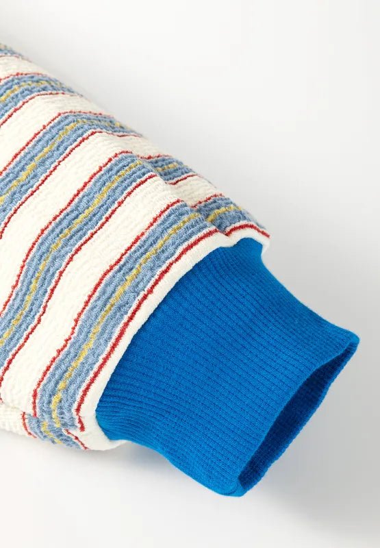 Striped Johnny Collar Long Sleeve Sweatshirt - CELIVINE