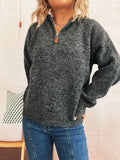 Quarter Zip Ribbed Hem Sweater - CELIVINE