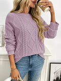 Cable Knit Round Neck Long Sleeve Sweater - CELIVINE