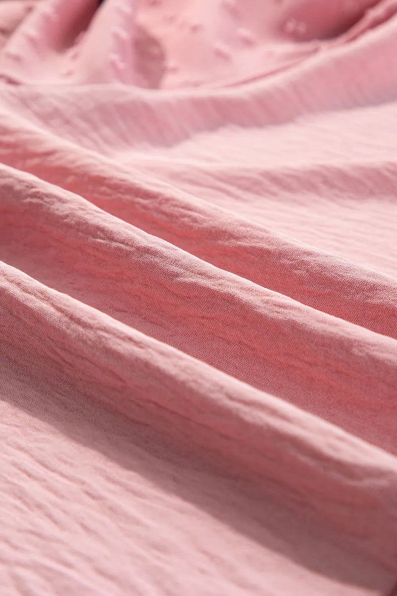 Swiss Dot Mock Neck Balloon Sleeve Blouse - CELIVINE