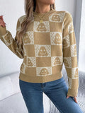 Halloween Ghost Pattern Checkered Round Neck Sweater - CELIVINE