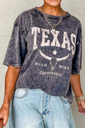 TEXAS Steer Head Graphic Mineral Wash Oversized T-Shirt - CELIVINE