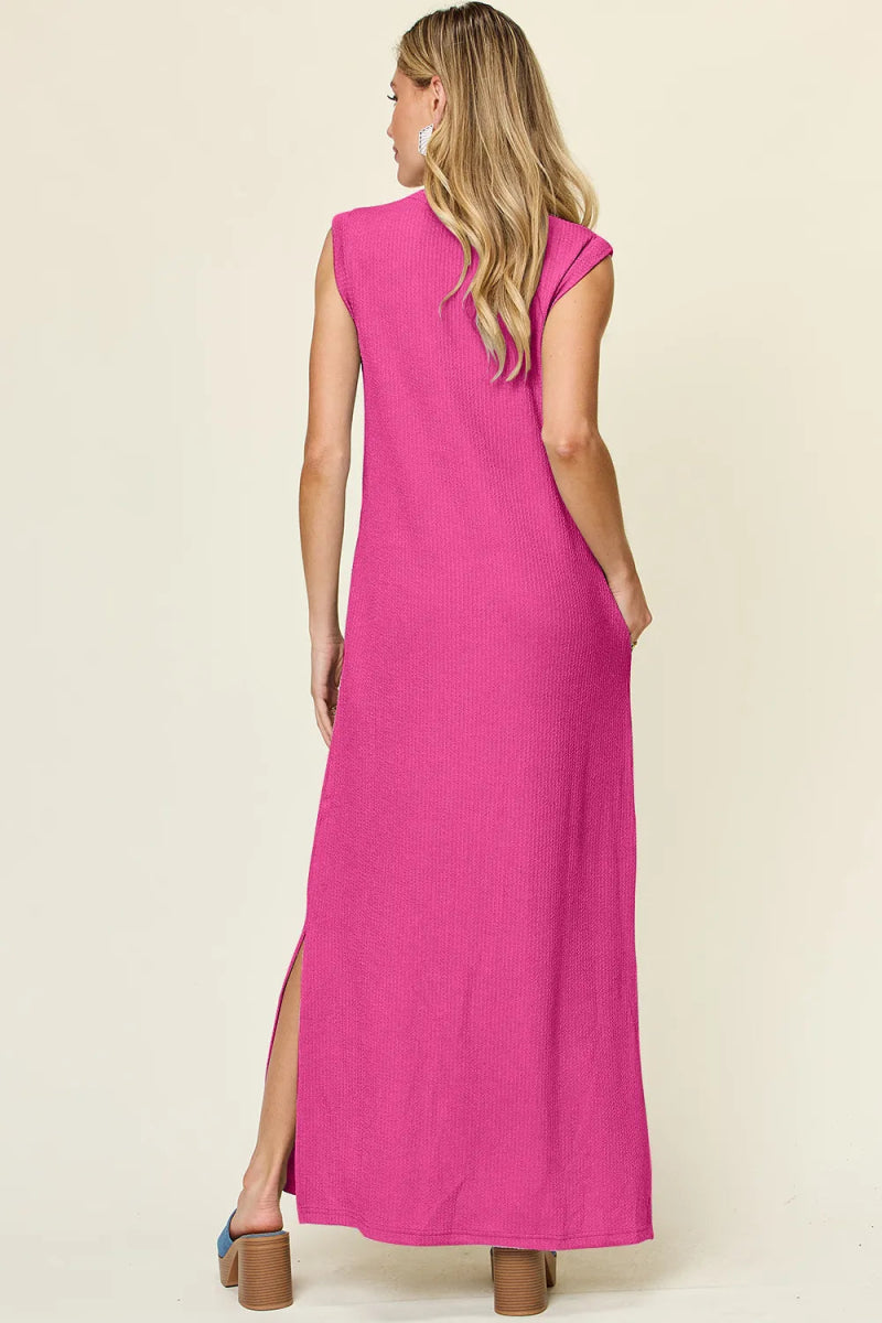 Double Take Full Size Texture Mock Neck Sleeveless Maxi Dress - CELIVINE