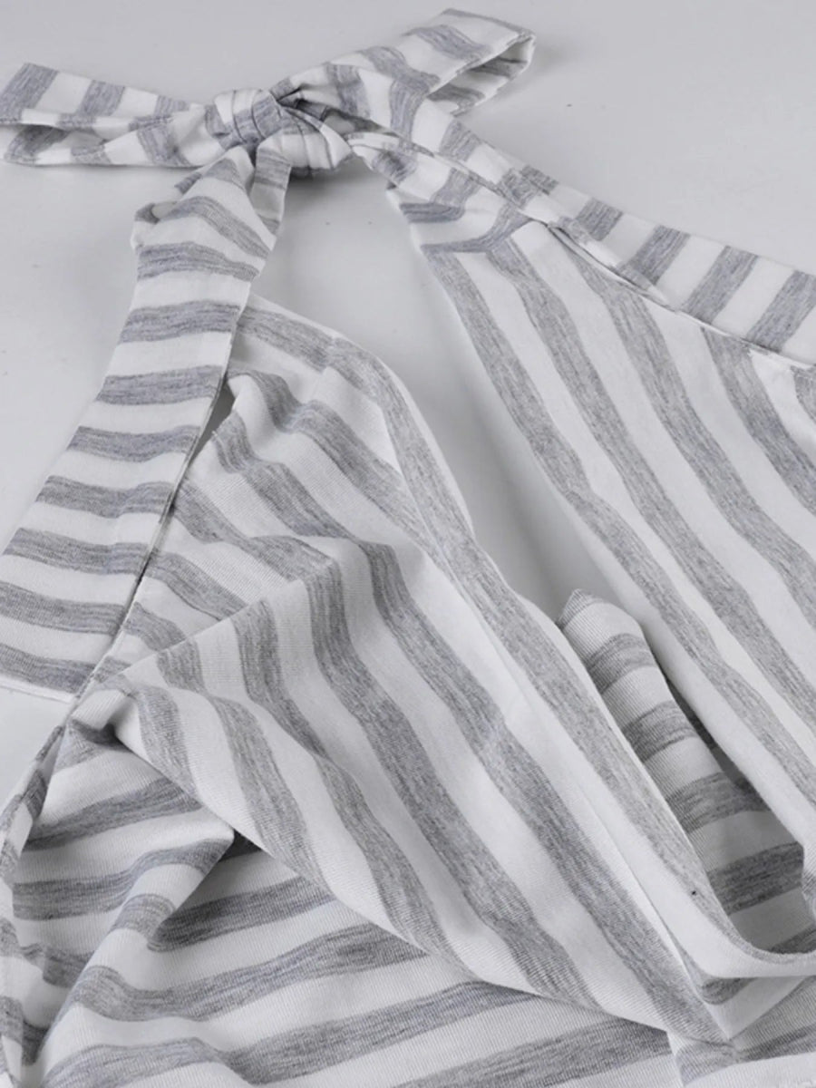 Striped Halter Neck Mini Dress - CELIVINE