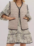 Textured Snap Down Vest Coat - CELIVINE