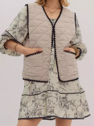 Textured Snap Down Vest Coat - CELIVINE