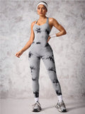 Back Crisscross Tie - Dye Scoop Neck Active Jumpsuit - CELIVINE