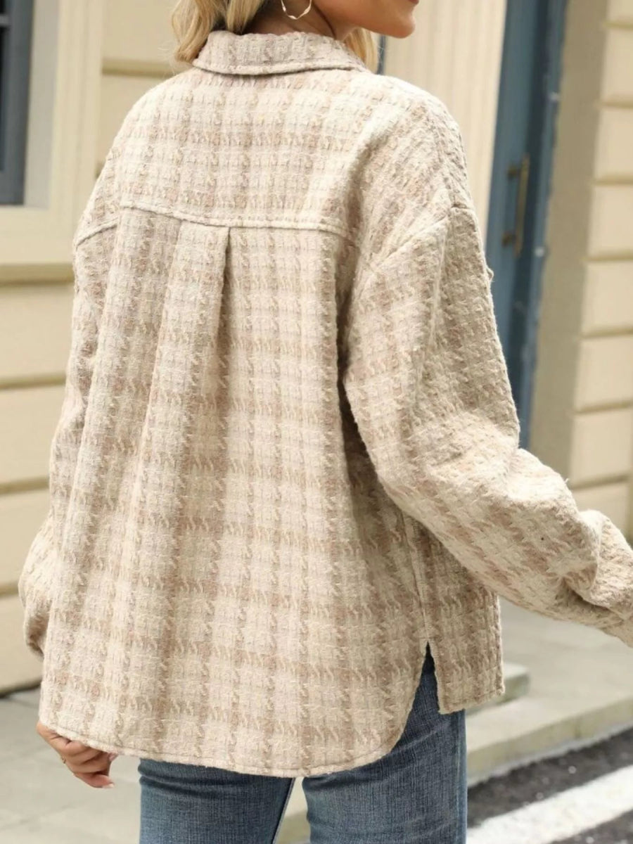 Plaid Button Up Long Sleeve Jacket - CELIVINE