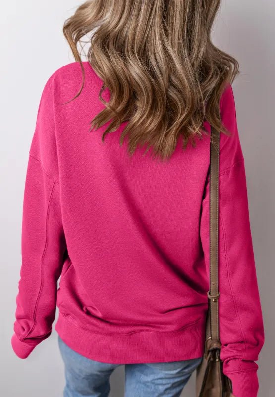 Solid Color Round Neck Long Sleeve Sweatshirt - CELIVINE