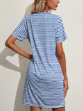 Pocketed Striped Round Neck Short Sleeve Dress - CELIVINE