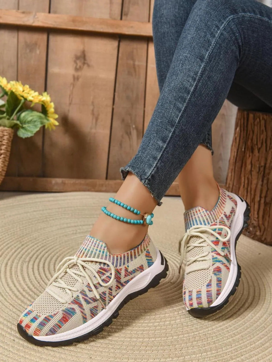 Mesh Knit Lace Up Athletic - CELIVINE