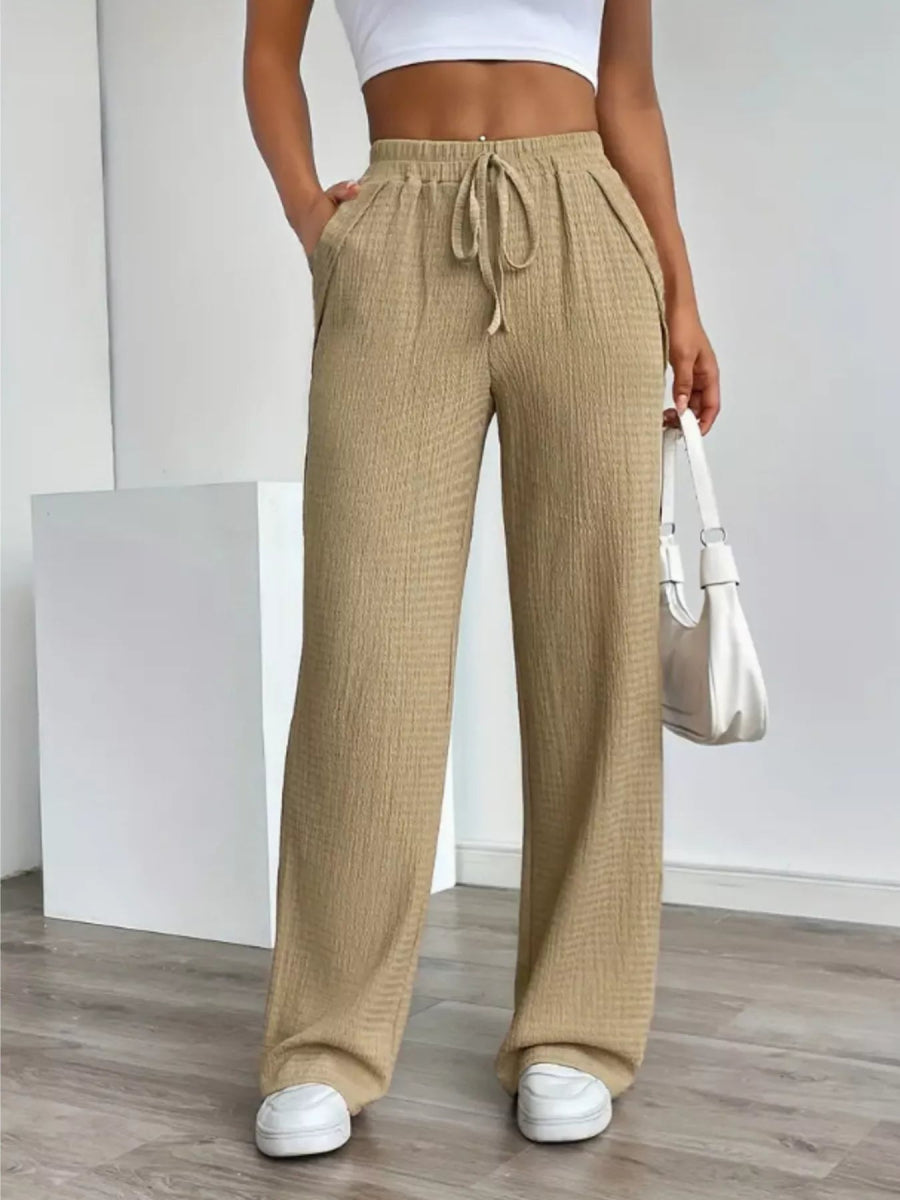 Texture Wide Leg Pants - CELIVINE