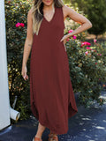 Full Size V - Neck Midi Tank Dress - CELIVINE