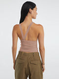 Halter Neck Ribbed Cropped Top - CELIVINE