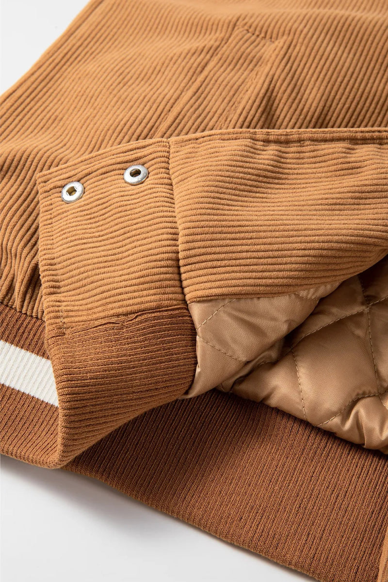 Contrast Baseball Collar Snap Down Long Sleeve Jacket - CELIVINE