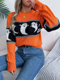 Ghost Round Neck Long Sleeve Sweater - CELIVINE