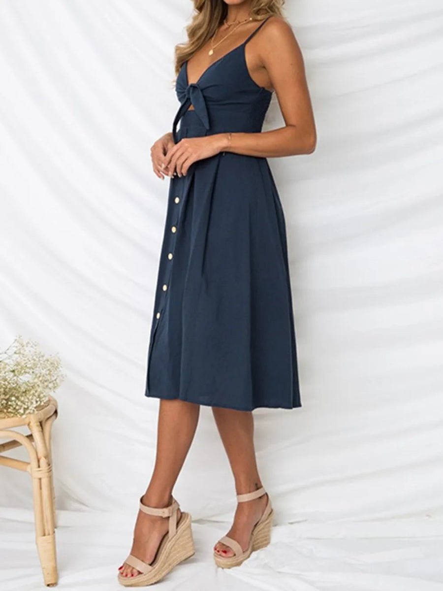 Cutout Smocked Sweetheart Neck Cami Dress - CELIVINE
