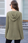 Waffle - Knit Button Up Drawstring Hoodie - CELIVINE