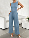 Devine Round Neck Sleeveless Wide Leg Jumpsuit - CELIVINE