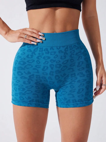 Ruched Leopard High Waist Active Shorts - CELIVINE