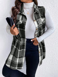 Honey Plus Size Pocketed Plaid Button Up Vest Coat - CELIVINE