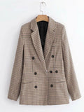 Plaid Lapel Collar Long Sleeve Blazer - CELIVINE