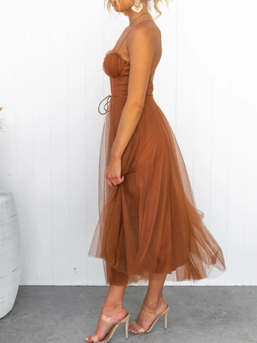 Sweetheart Neck Tulle Midi Dress - CELIVINE