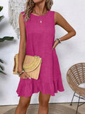 Ruffled Hem Round Neck Sleeveless Dress - CELIVINE