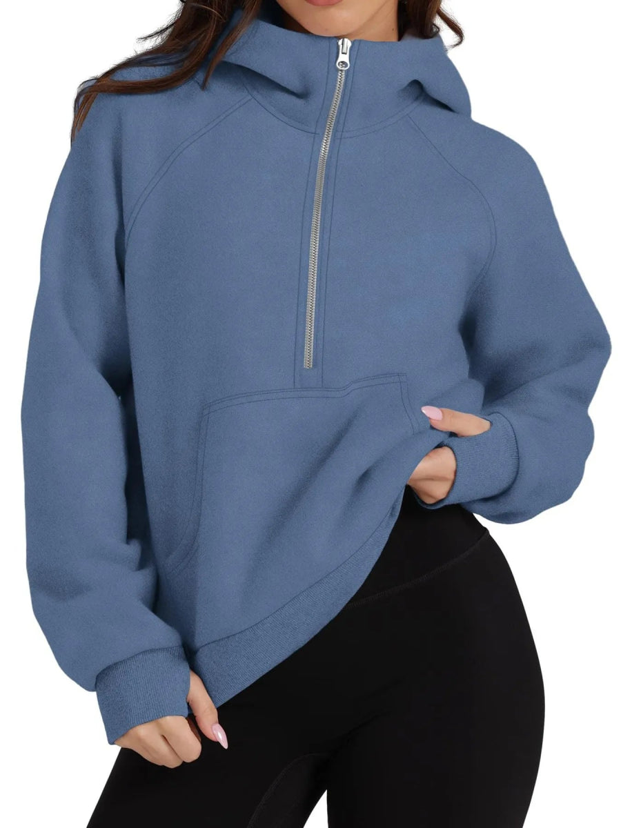 Half - Zip Hoodie with Kangaroo Pocket - CELIVINE