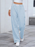 Plaid Wide Leg Casual Pants - CELIVINE