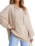 Slit Drawstring Waffle Knit Hoodie - CELIVINE