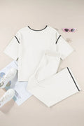 Contrast Trim Round Neck Top and Pants Set - CELIVINE