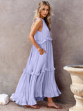 Ruffled Sleeveless Tiered Maxi Dress with Pockets - CELIVINE