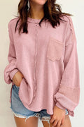 Exposed Seam Round Neck Long Sleeve Sweatshirt - CELIVINE