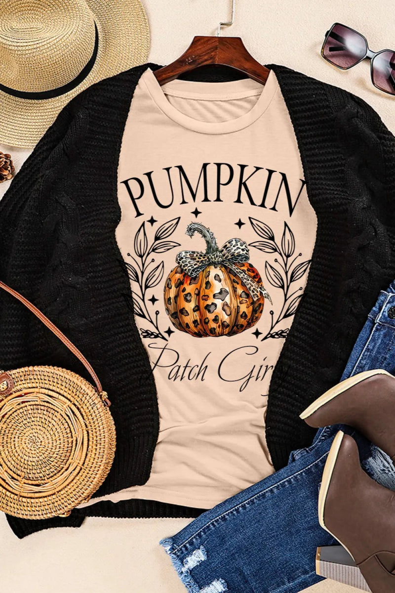 Pumpkin Graphic Round Neck Short Sleeve T-Shirt - CELIVINE