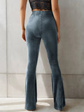 High - Waisted Ribbed Velvet Flare Pants - CELIVINE