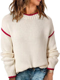 Contrast Trim Long Sleeve Sweater - CELIVINE
