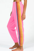 Contrast Striped Elastic Waist Active Pants - CELIVINE