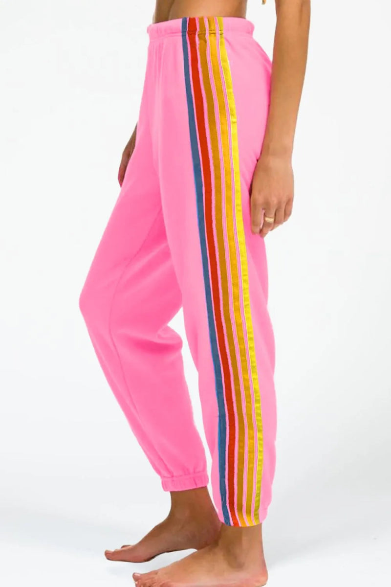 Contrast Striped Elastic Waist Active Pants - CELIVINE