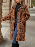 Geometric Pocketed Dropped Shoulder Coat - CELIVINE