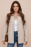 Button Up Collared Neck Long Sleeve Jacket - CELIVINE