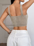 Ribbed Scoop Neck Crop Tank Top - CELIVINE