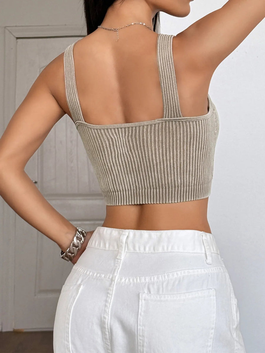 Ribbed Scoop Neck Crop Tank Top - CELIVINE