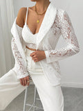 Lace Lapel Collar Long Sleeve Blazer - CELIVINE
