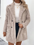 Fuzzy Button Up Long Sleeve Coat with Pockets - CELIVINE